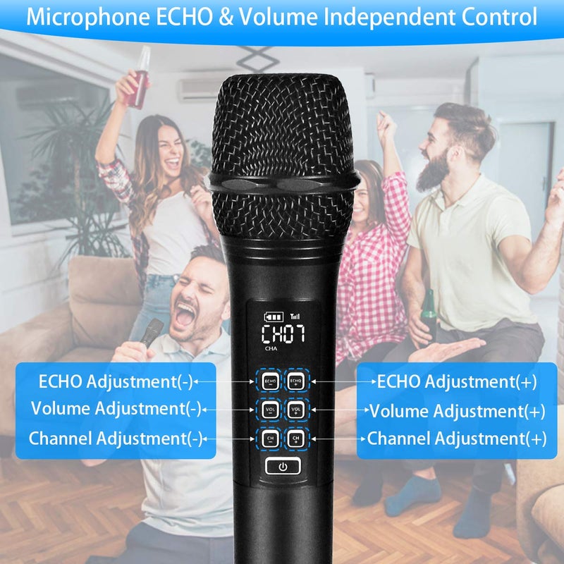 Kithouse K28 Rechargeable Wireless Microphone Karaoke Cordless Microphone with Volume & Echo Control and Receiver, UHF Handheld Dynamic Microphone for Singing Karaoke Speech, Black - Image 3